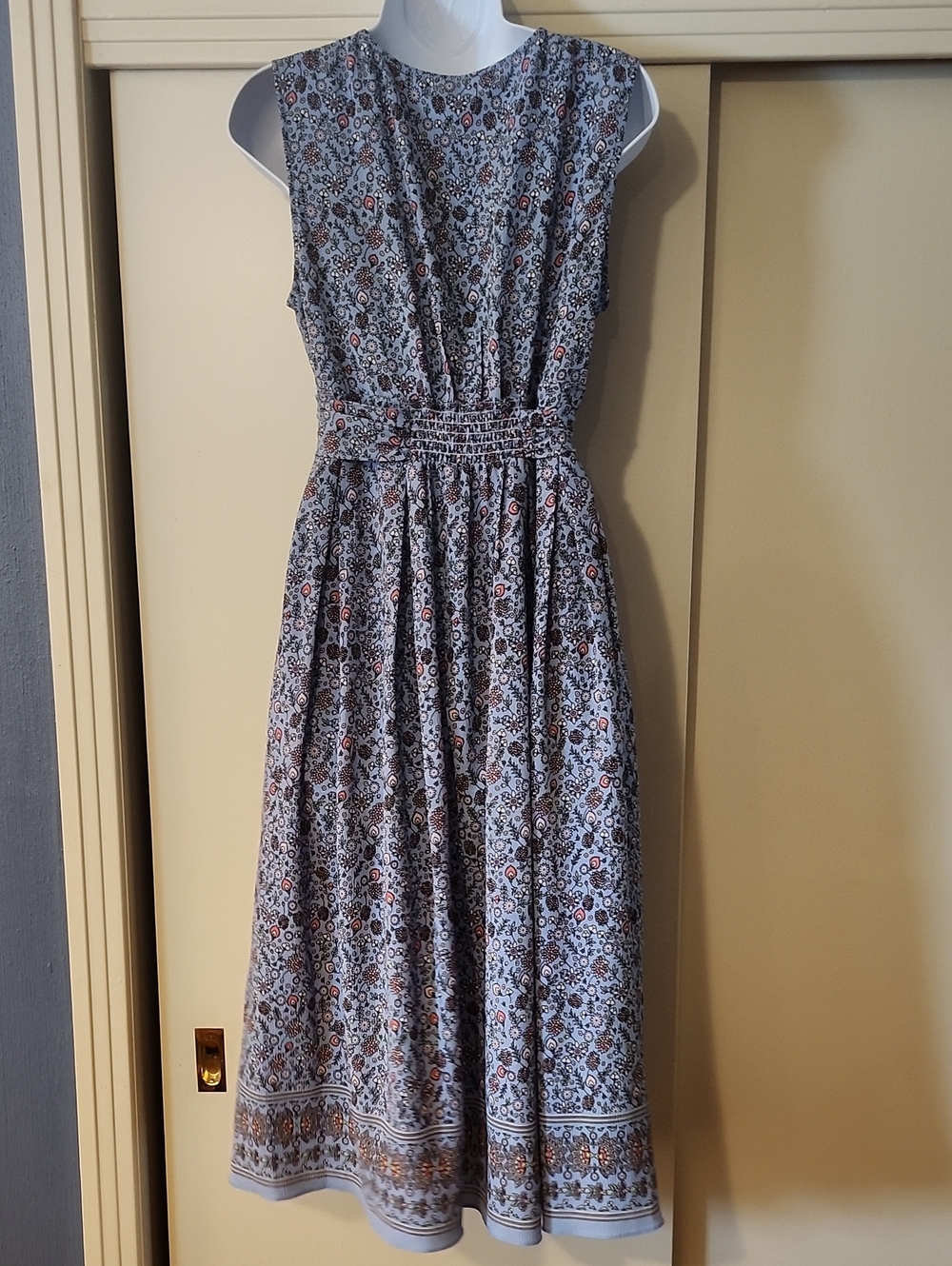 Max Studio Sleeveless Blue Floral Wrap Midi Dress with Waist Tie Small - Picture 2 of 4